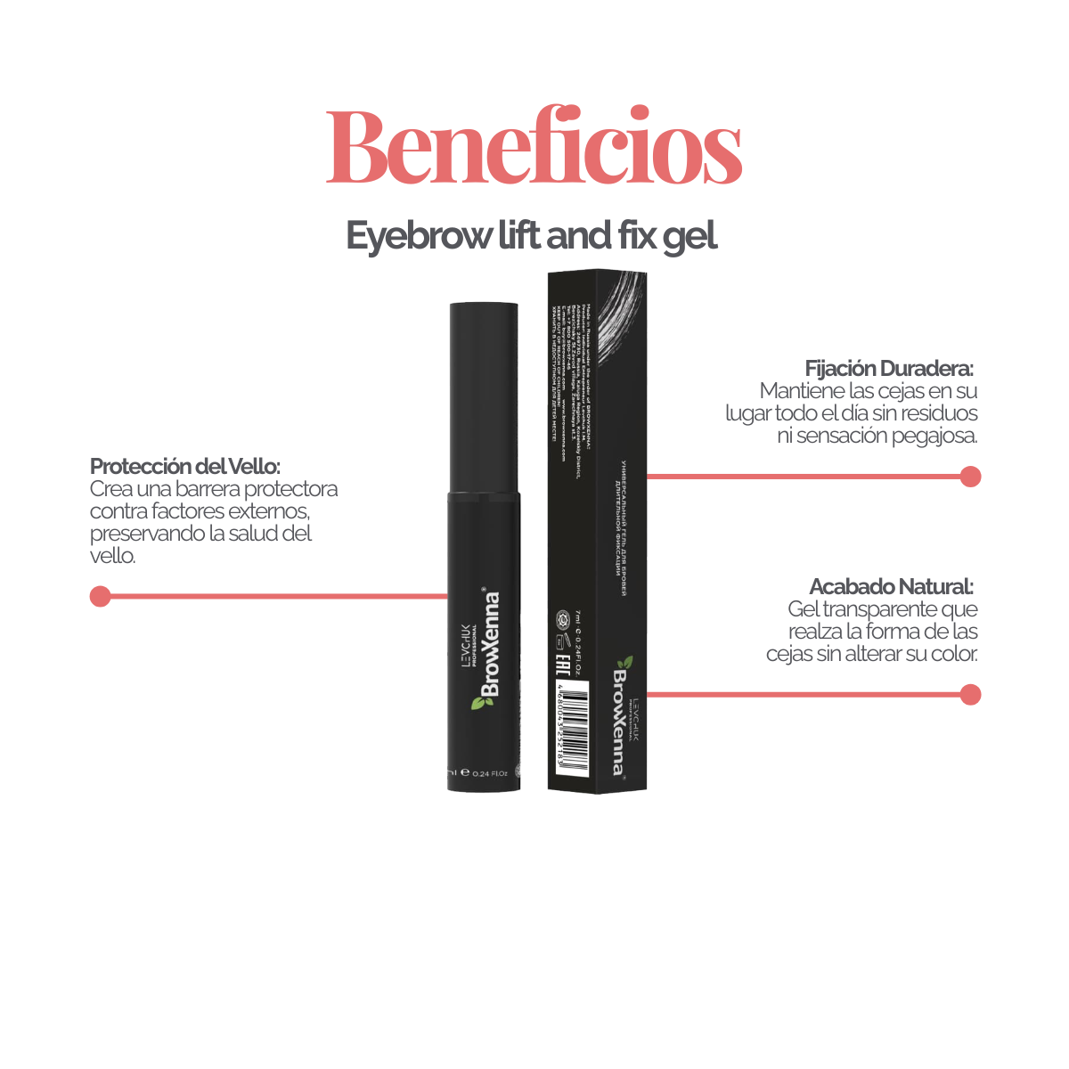 Eyebrow Lift and Fix Gel BrowXenna® – gel transparente con brocha que fija las cejas al instante, sin pegamento ni rigidez, ideal tras tintes o laminación, para acabado natural duradero.