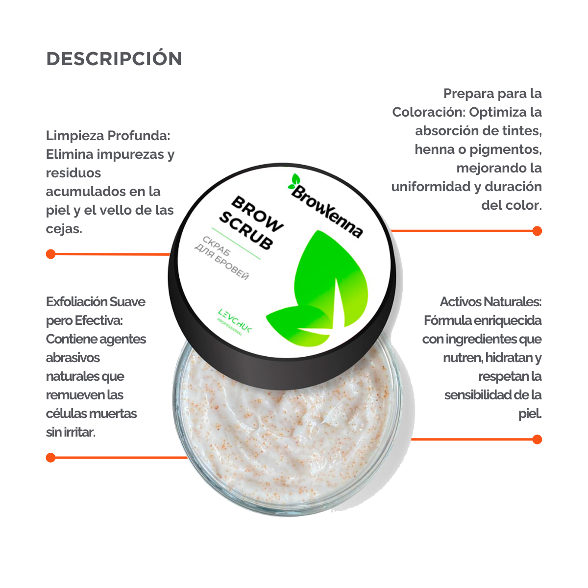 BrowXenna Enzyme Brow Scrub exfoliante profesional cejas limpieza suave pre‑tinte henna salon beauty 50 g envase
