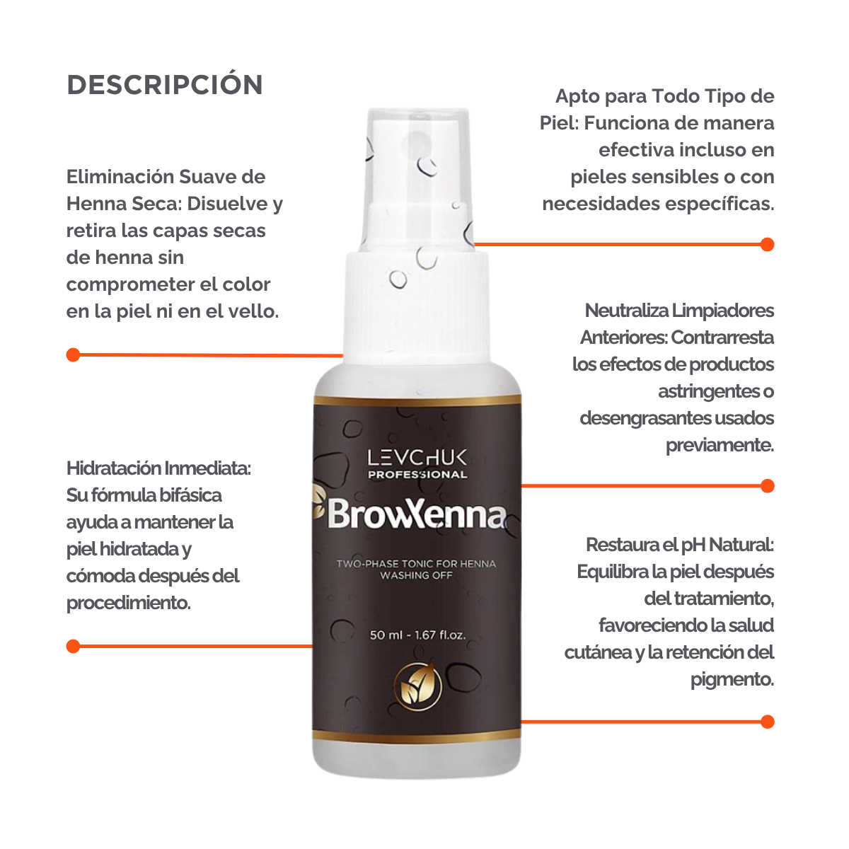 Two Phase Tonic BrowXenna 50 ml-solución bifásica profesional para eliminar henna y tintes de cejas de forma efectiva, suave e hidratante, ideal para preparaciones y correcciones en cabina.