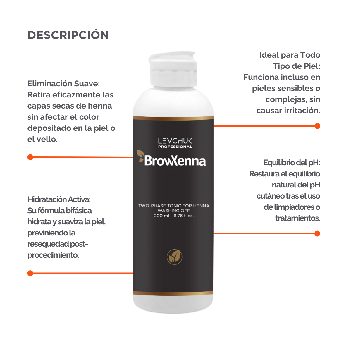 Two Phase Tonic BrowXenna 200 ml-solución bifásica profesional para eliminar henna y tintes de cejas de forma efectiva, suave e hidratante, ideal para preparaciones y correcciones en cabina.