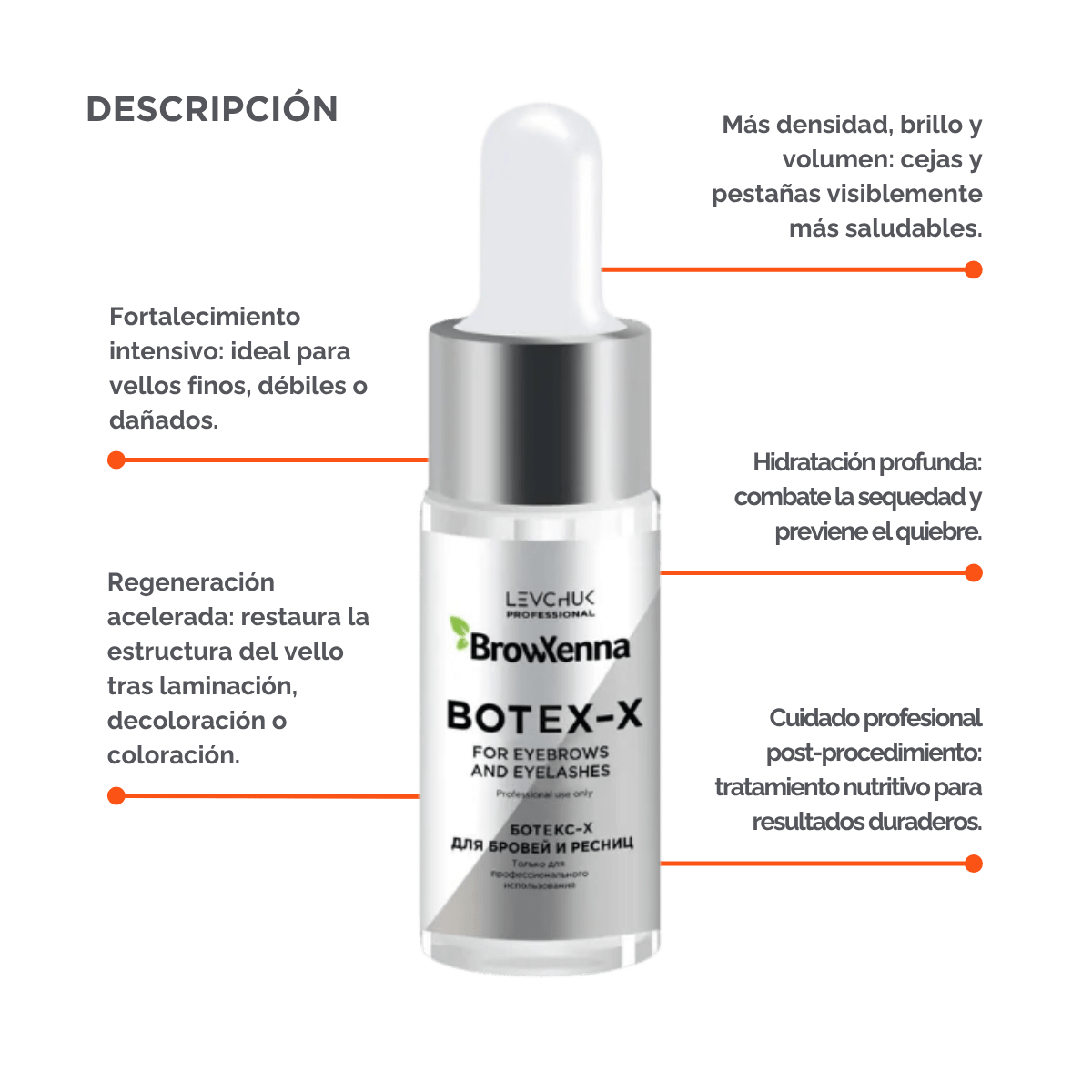 Frasco de 10 ml de BrowXenna Botex‑X, concentrado reparador con ceramidas para cejas y pestañas, restaura densidad, brillo y vitalidad tras tratamientos agresivos.