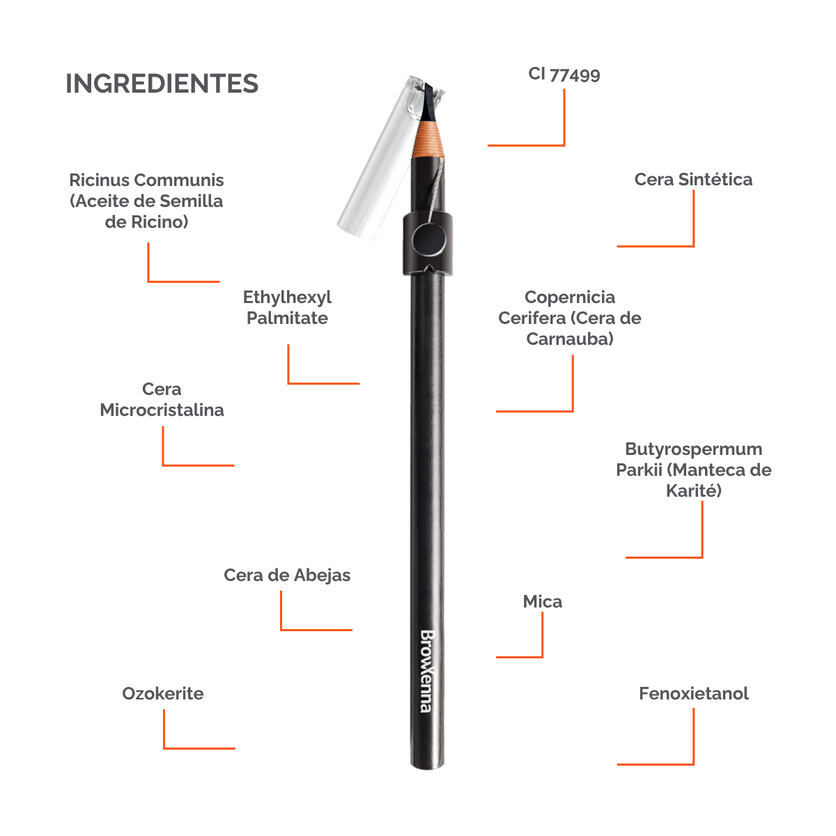 Lápiz de Cejas Auto‑afilable BrowXenna® en mano profesional, mostrando sistema de afilado automático y precisión en delineado.