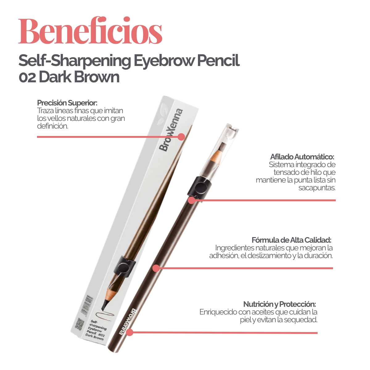 Lápiz de Cejas Auto‑afilable BrowXenna® en mano profesional, mostrando sistema de afilado automático y precisión en delineado.