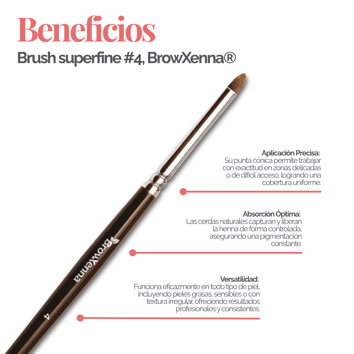 Brush superfine #4, BrowXenna® cerdas ultra finas y mango ergonómico diseñados para aplicación precisa de henna y maquillaje en cejas para técnicos de belleza exigentes.