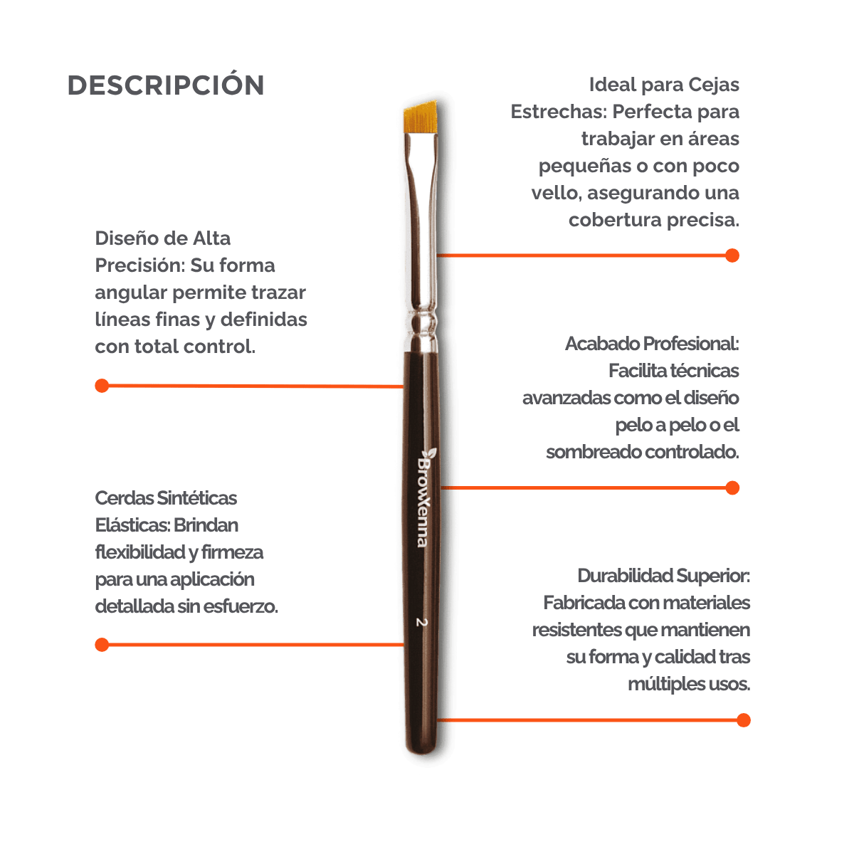 Brush superfine #2, BrowXenna® cerdas ultra finas y mango ergonómico diseñados para aplicación precisa de henna y maquillaje en cejas para técnicos de belleza exigentes.