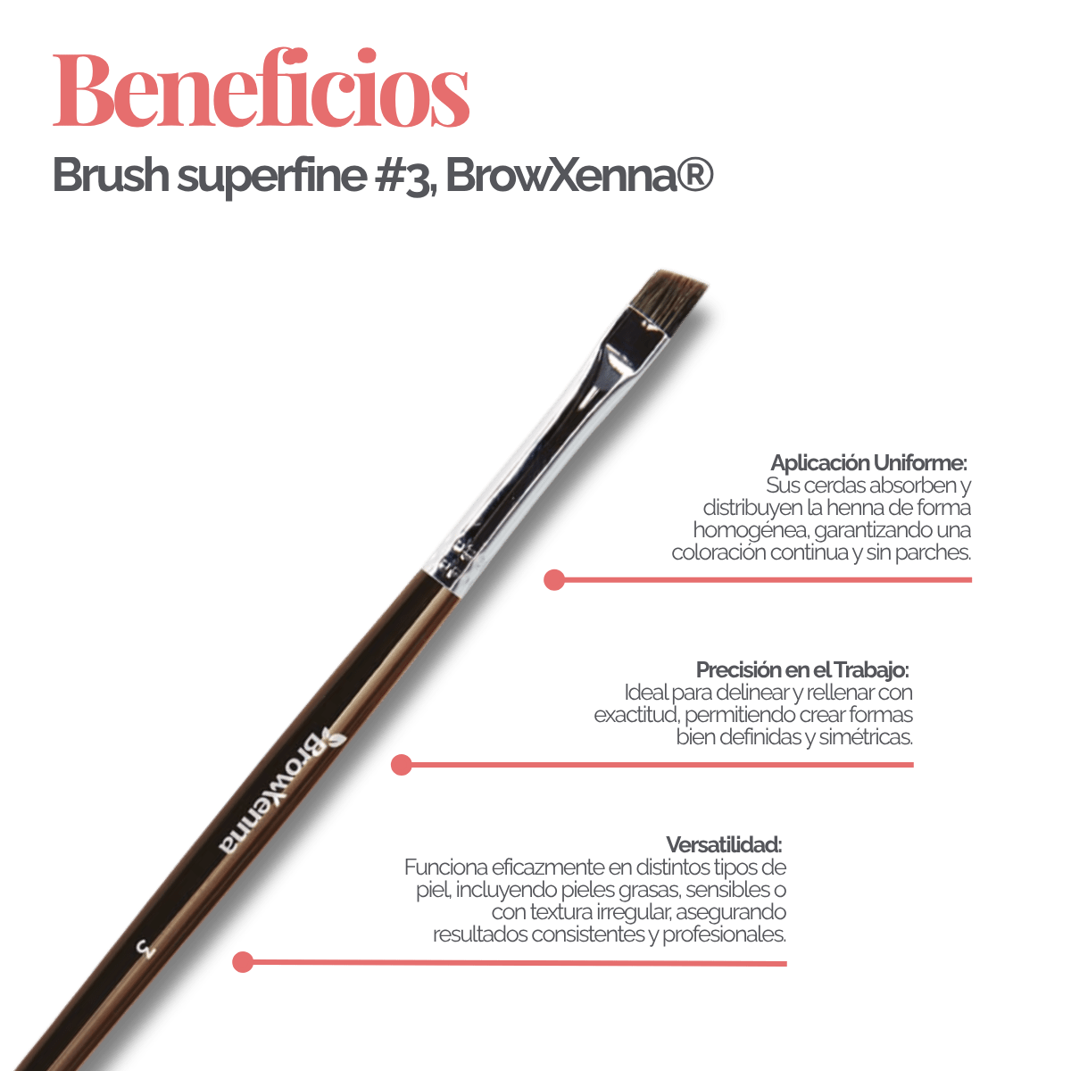 Brush superfine #3, BrowXenna® cerdas ultra finas y mango ergonómico diseñados para aplicación precisa de henna y maquillaje en cejas para técnicos de belleza exigentes.