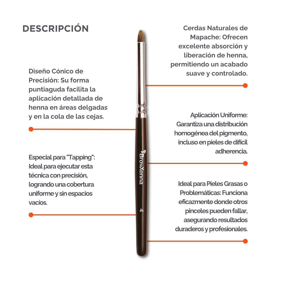 Brush superfine #4, BrowXenna® cerdas ultra finas y mango ergonómico diseñados para aplicación precisa de henna y maquillaje en cejas para técnicos de belleza exigentes.