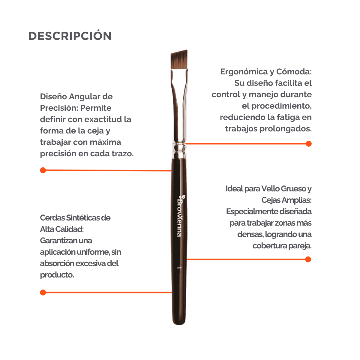 Brush superfine #1, BrowXenna® cerdas ultra finas y mango ergonómico diseñados para aplicación precisa de henna y maquillaje en cejas para técnicos de belleza exigentes.