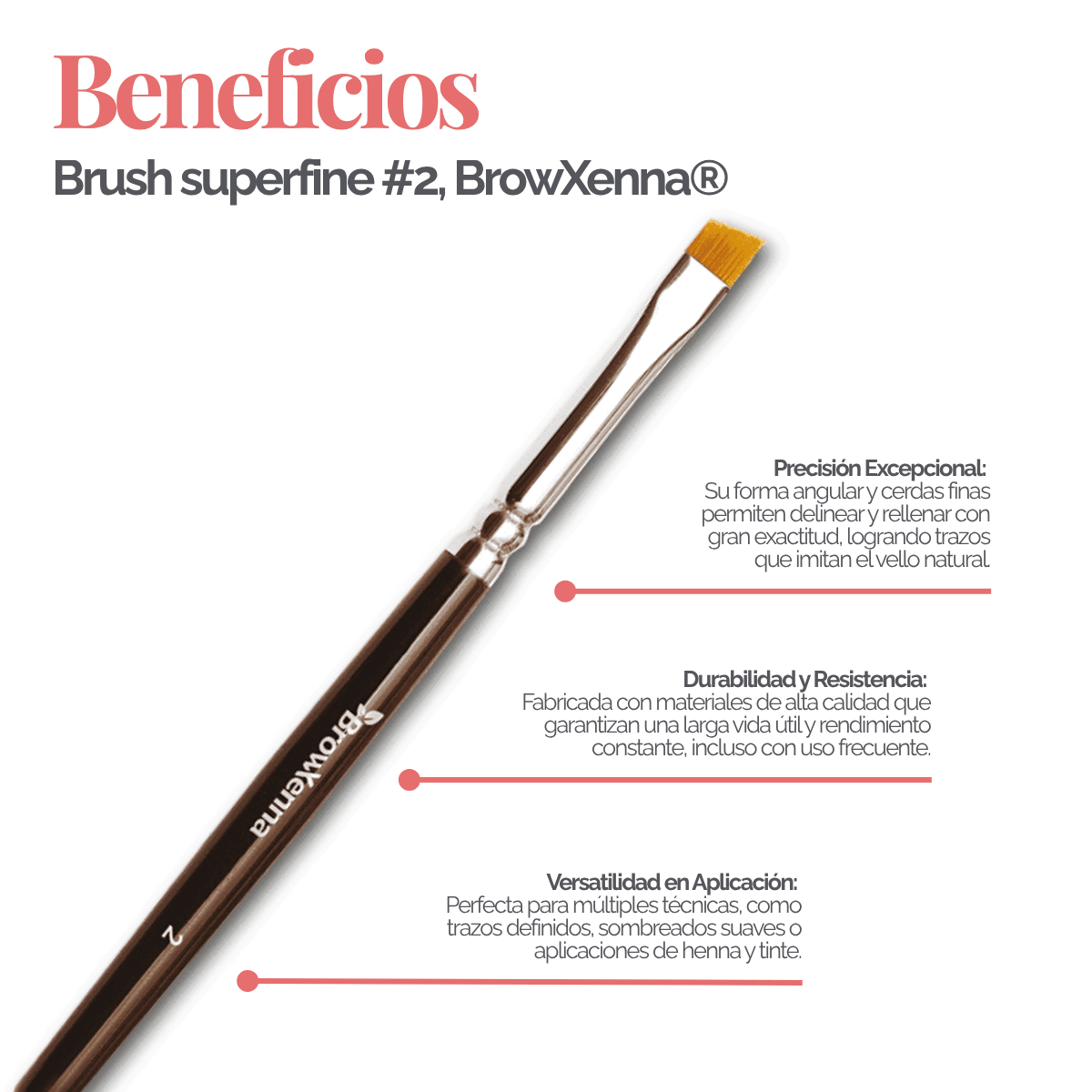 Brush superfine #2, BrowXenna® cerdas ultra finas y mango ergonómico diseñados para aplicación precisa de henna y maquillaje en cejas para técnicos de belleza exigentes.