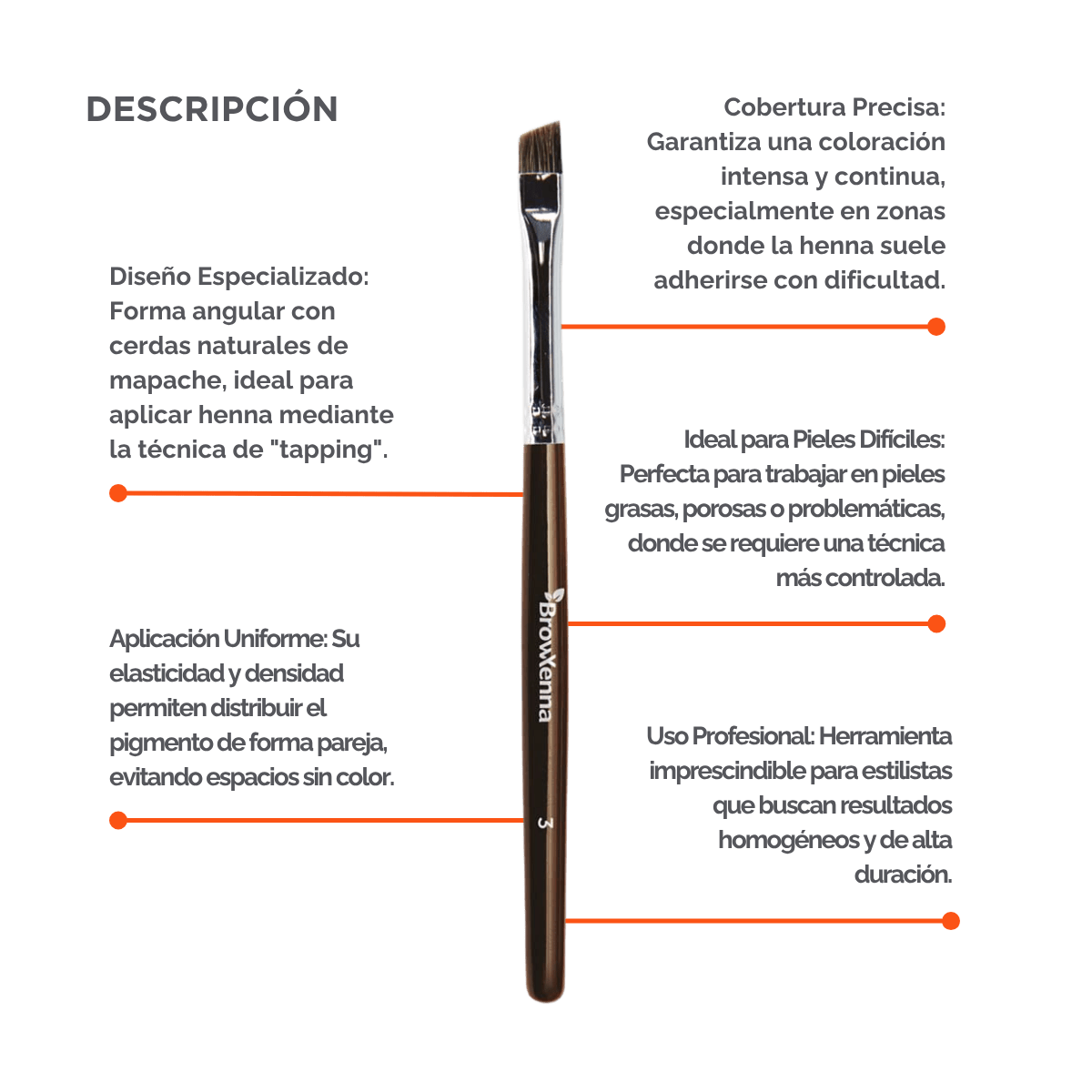 Brush superfine #3, BrowXenna® cerdas ultra finas y mango ergonómico diseñados para aplicación precisa de henna y maquillaje en cejas para técnicos de belleza exigentes.