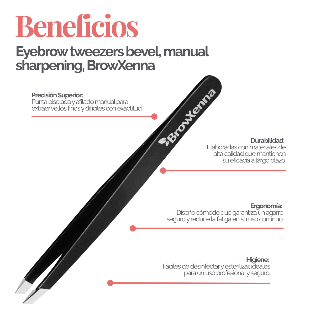 Pinzas Profesionales para Cejas BrowXenna® con punta biselada y afilado manual para depilación de precisión técnica