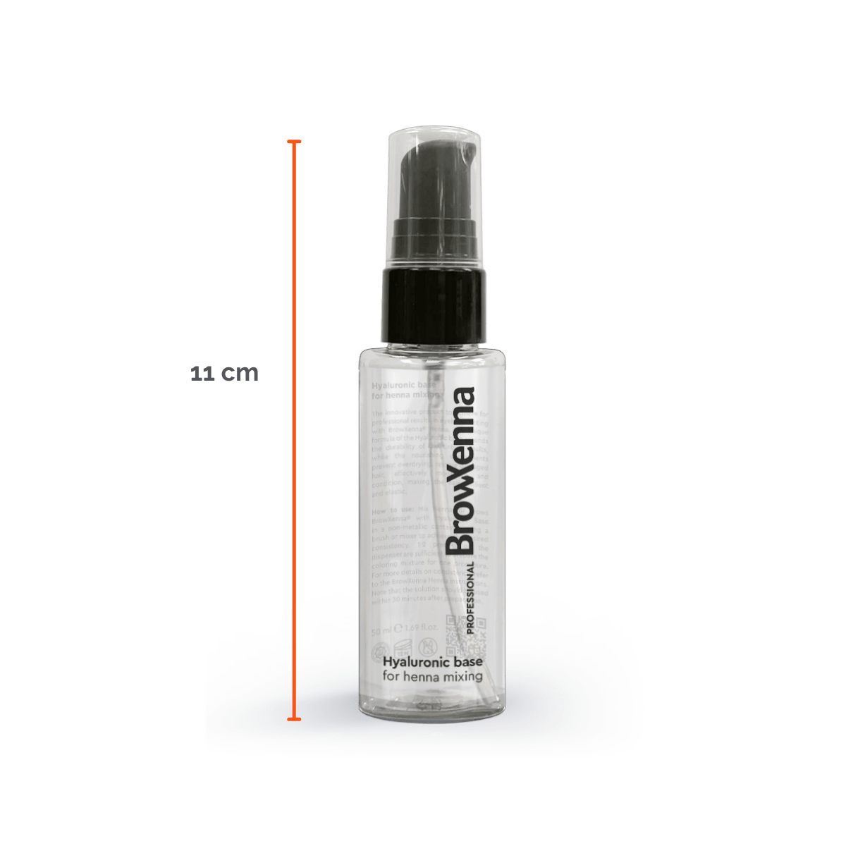 Envase de BrowXenna Hyaluronic Base 50 ml en gel, ideal para mezclar con henna profesional y lograr una aplicación uniforme, hidratante y de larga duración en tratamientos de cejas.
