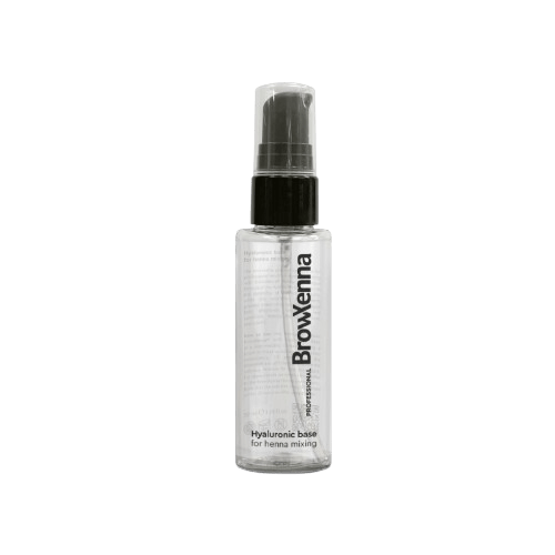 Envase de BrowXenna Hyaluronic Base 50 ml en gel, ideal para mezclar con henna profesional y lograr una aplicación uniforme, hidratante y de larga duración en tratamientos de cejas.