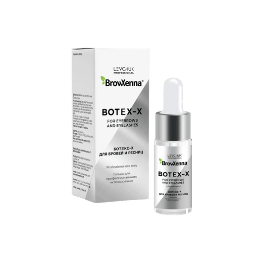 Frasco de 10 ml de BrowXenna Botex‑X, concentrado reparador con ceramidas para cejas y pestañas, restaura densidad, brillo y vitalidad tras tratamientos agresivos.