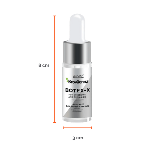 Frasco de 10 ml de BrowXenna Botex‑X, concentrado reparador con ceramidas para cejas y pestañas, restaura densidad, brillo y vitalidad tras tratamientos agresivos.