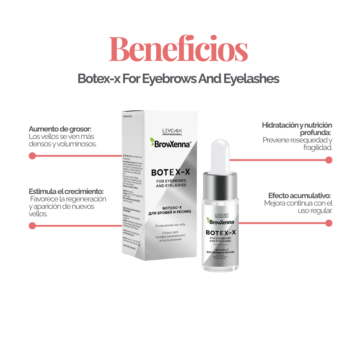 Frasco de 10 ml de BrowXenna Botex‑X, concentrado reparador con ceramidas para cejas y pestañas, restaura densidad, brillo y vitalidad tras tratamientos agresivos.