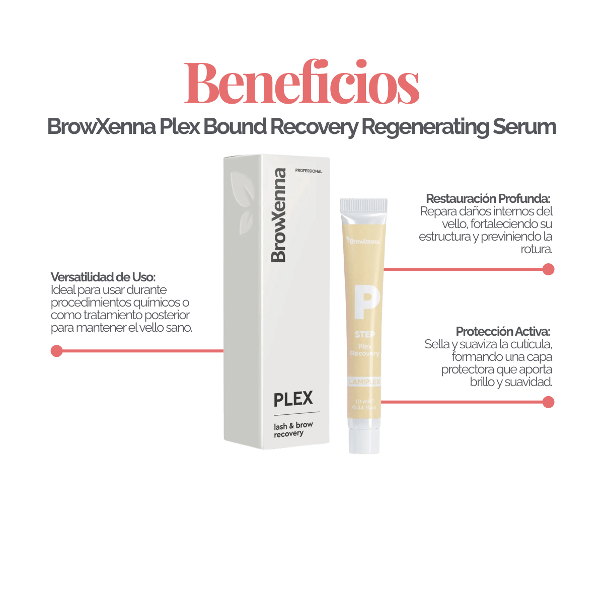 BrowXenna Plex Bond Recovery – suero regenerador profesional que restaura enlaces capilares y protege el vello durante y después de tratamientos químicos para cejas y pestañas.