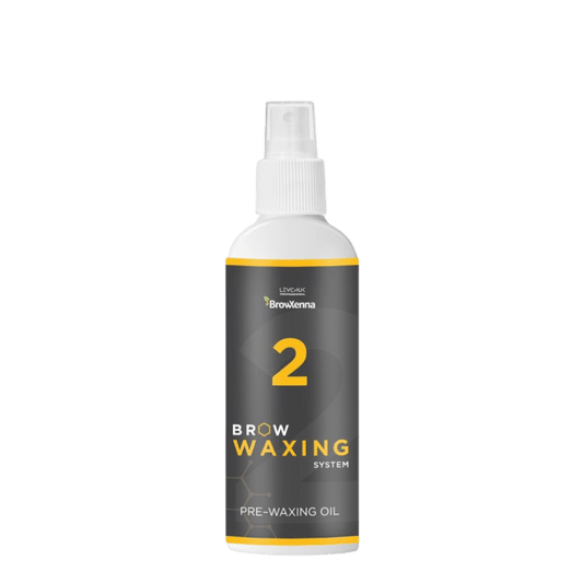 BrowXenna® Pre-Waxing Oil Step 2, aceite profesional pre-depilatorio para cejas, ideal para estudios de belleza y técnicos especializados.