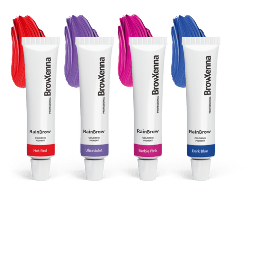 Frasco de 30 ml de Pigmento Directo BrowXenna RainBrow para cejas – fórmula sin oxidante, con textura cremosa y tonos vibrantes para tintado preciso.
