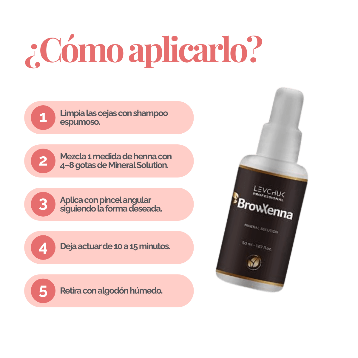Mineral solution for henna mixing 50 ml, BrowXenna
activador profesional y puro, formulado para mezclar con henna de cejas, que potencia la pigmentación y duración sin impurezas.